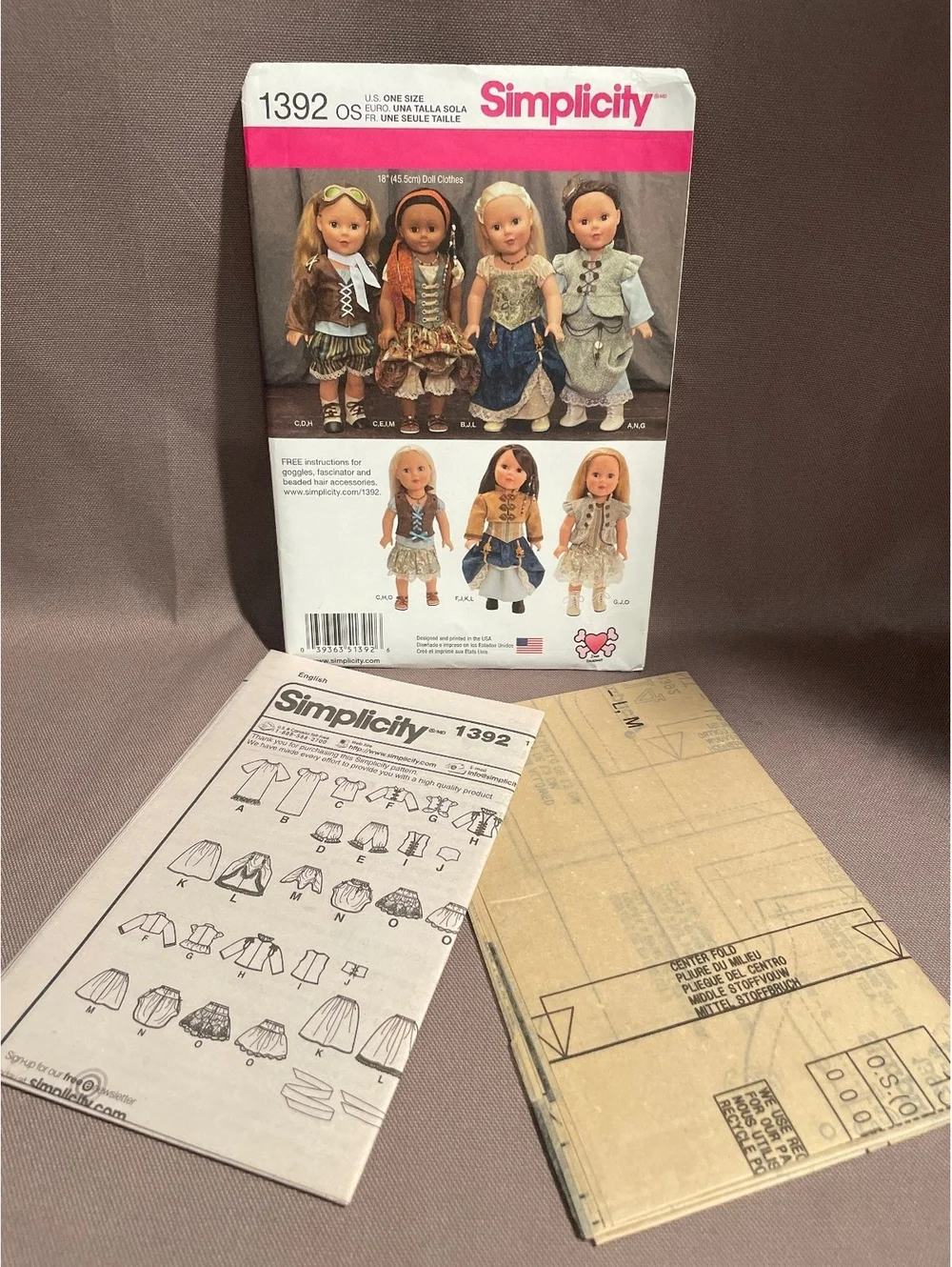 Simplicity 1392 18” Doll Clothes Sewing Pattern Steampunk Pirate Victorian UNCUT